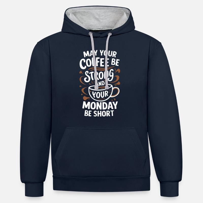 Café Cafés Buveurs - Sweat à capuche contrasté - bleu marine/gris chiné