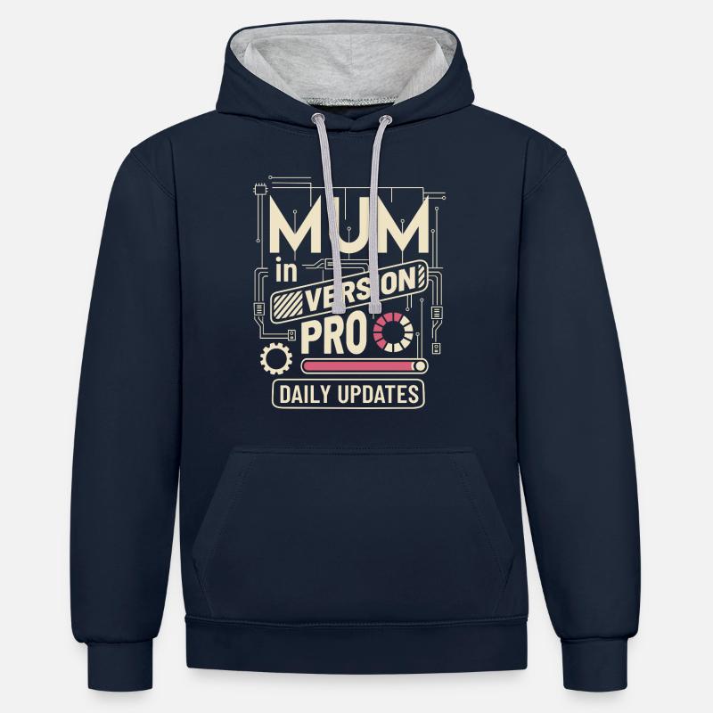 MAMAN VERSION PRO - Sweat à capuche contrasté - bleu marine/gris chiné