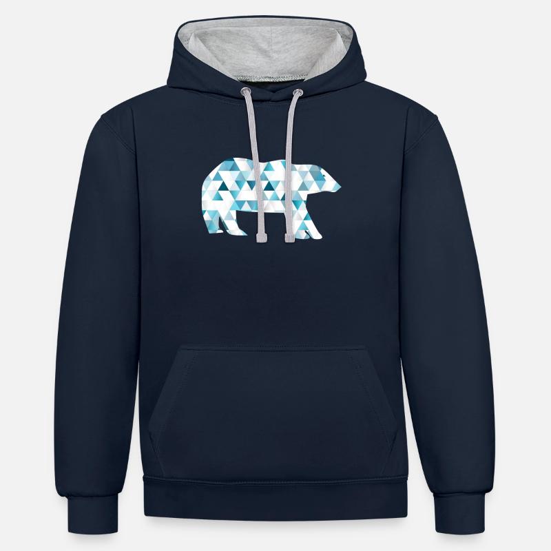 Ours polaire avec triangles - Sweat à capuche contrasté - bleu marine/gris chiné