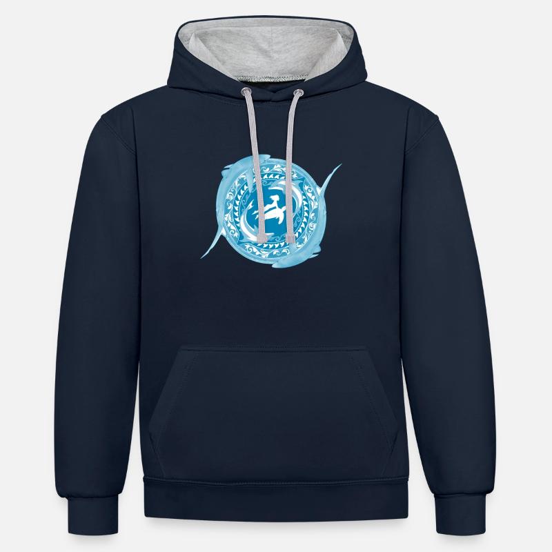 Enfant de Poséidon - Sweat à capuche contrasté - bleu marine/gris chiné