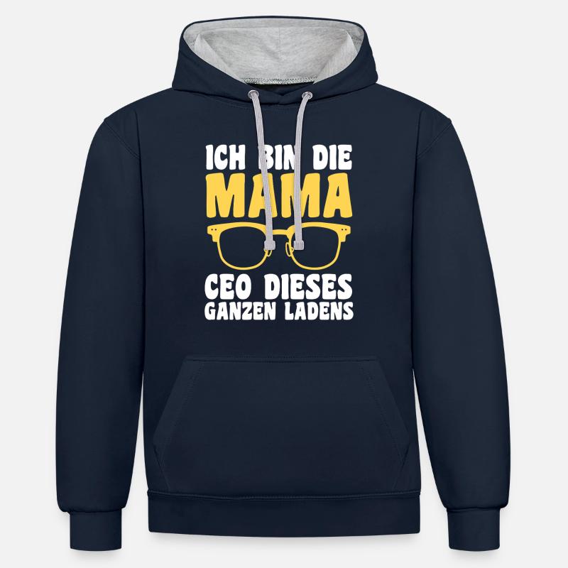 Mère Équipe Maman - Sweat à capuche contrasté - bleu marine/gris chiné