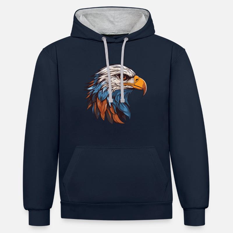 Portrait d’aigle - Sweat à capuche contrasté - bleu marine/gris chiné