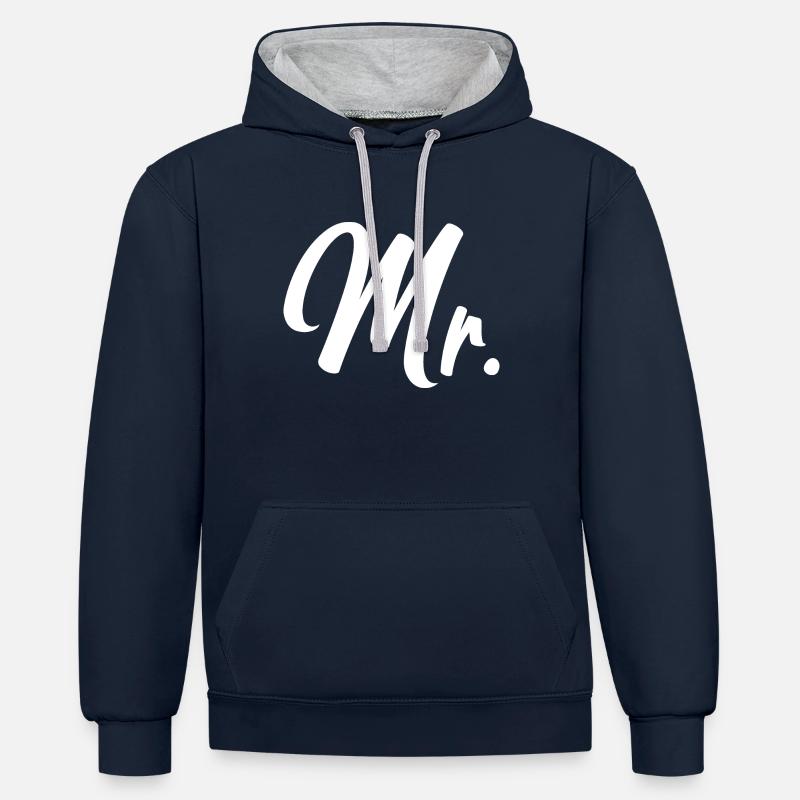 Mr - Mr et Mme Duo - Sweat à capuche contrasté - bleu marine/gris chiné