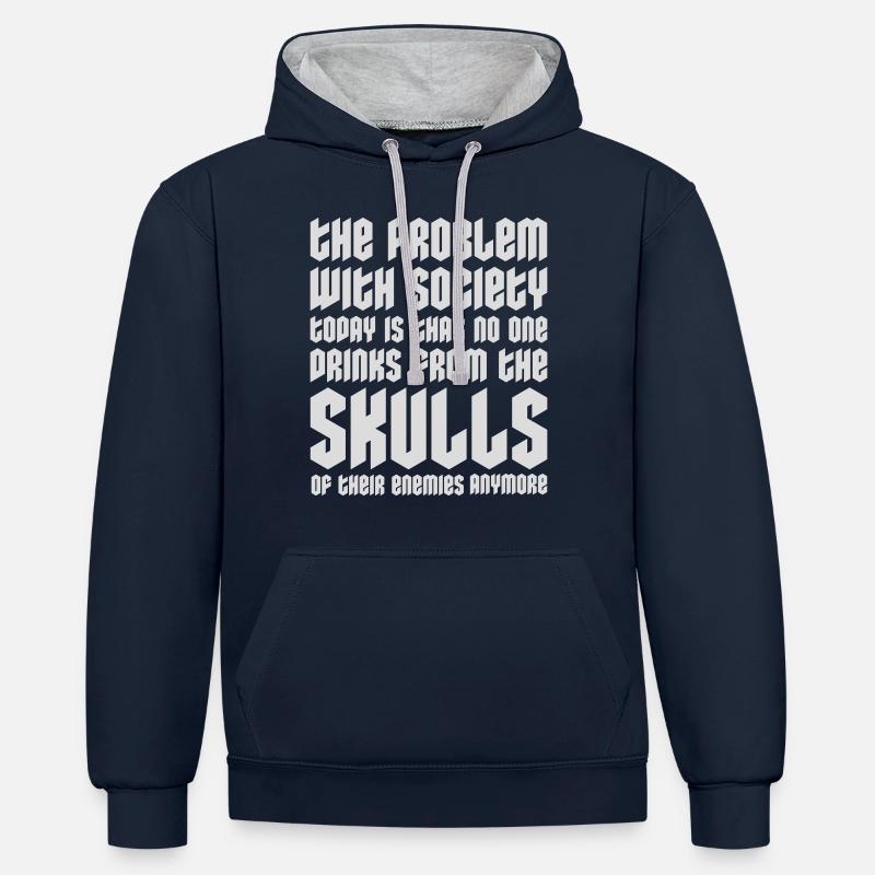 boissons de crânes ennemis - Sweat à capuche contrasté - bleu marine/gris chiné