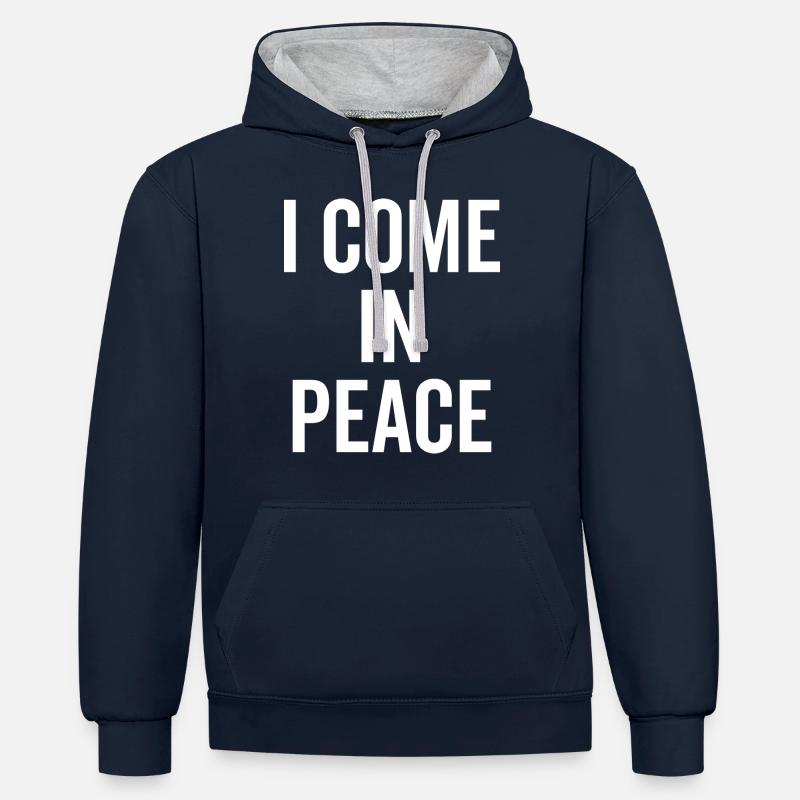 Je viens en paix - Sweat à capuche contrasté - bleu marine/gris chiné