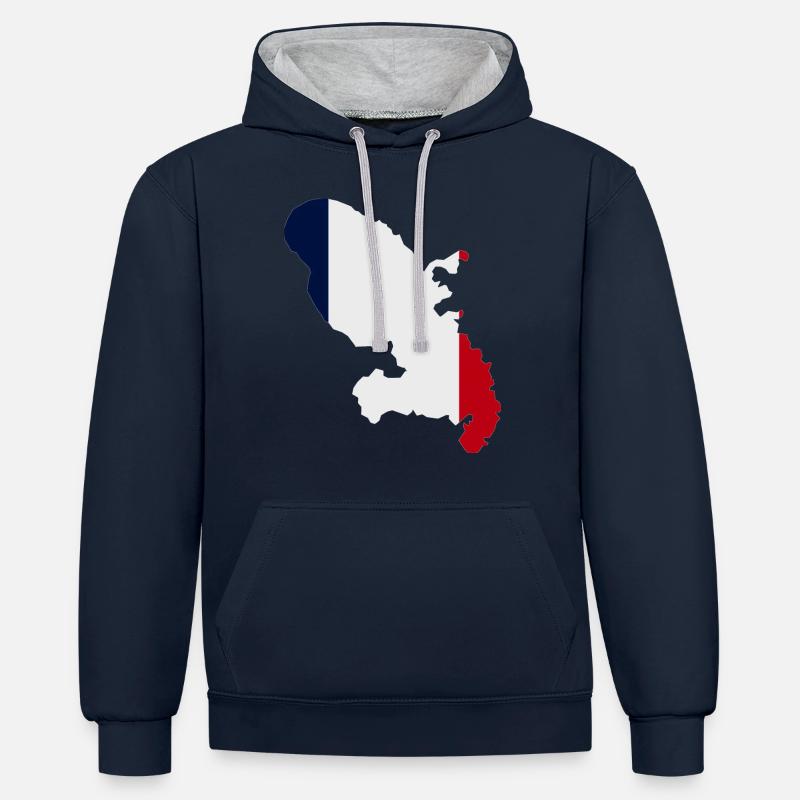 Carte de la Martinique - Sweat à capuche contrasté - bleu marine/gris chiné
