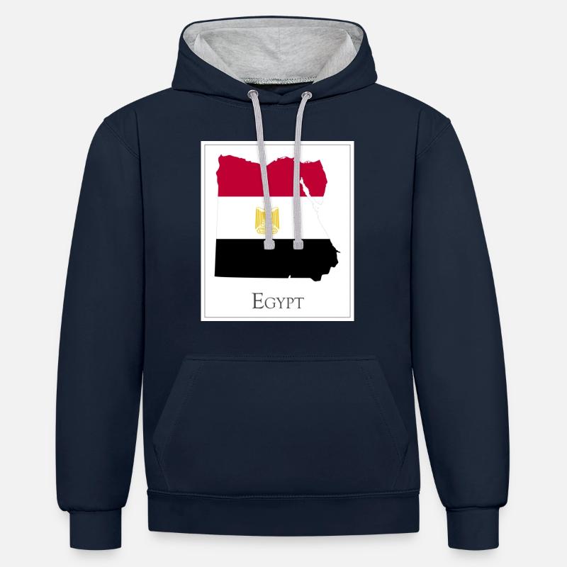 Drapeau de l’Égypte, Carte - Sweat à capuche contrasté - bleu marine/gris chiné