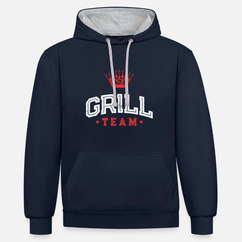 Équipe Grill - Sweat à capuche contrasté - bleu marine/gris chiné
