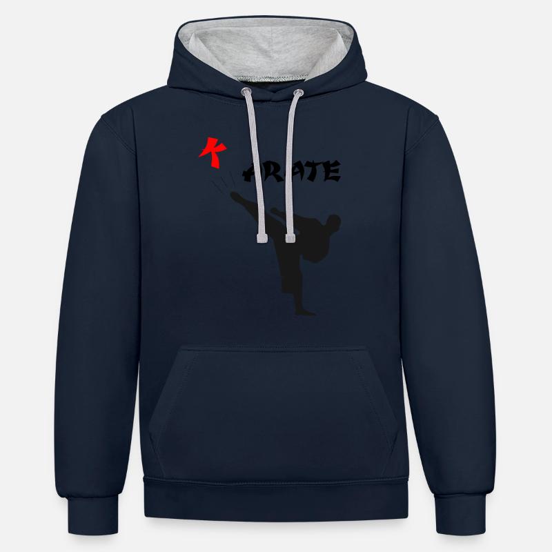 Karaté - Sweat à capuche contrasté - bleu marine/gris chiné