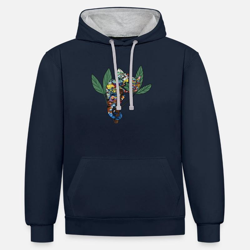 Caméléon cool avec bande dessinée - Sweat à capuche contrasté - bleu marine/gris chiné
