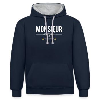 Monsieur arrogant ne pas déranger humour - Sweat à capuche contrasté - bleu marine/gris chiné - Devant - Nico (186cm)