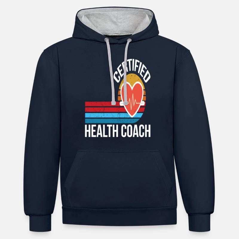 Coach santé certifié - Sweat à capuche contrasté - bleu marine/gris chiné