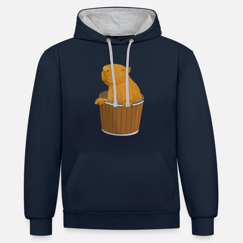 Seau Capybara - Sweat à capuche contrasté - bleu marine/gris chiné
