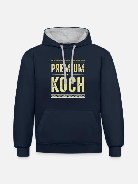 Premium Koch - Kontrast-Hoodie - Navy/Grau meliert