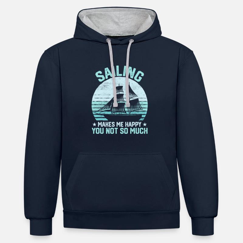 Sailing makes me happy - Sweat à capuche contrasté - bleu marine/gris chiné