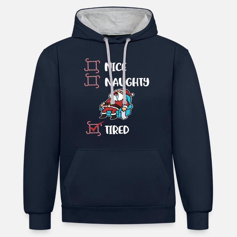 Noël fatigué Drôle ou gentil - Sweat à capuche contrasté - bleu marine/gris chiné