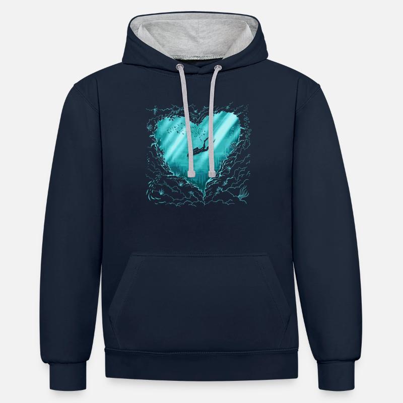 Plongeur sous-marin Plongée océanique - Sweat à capuche contrasté - bleu marine/gris chiné