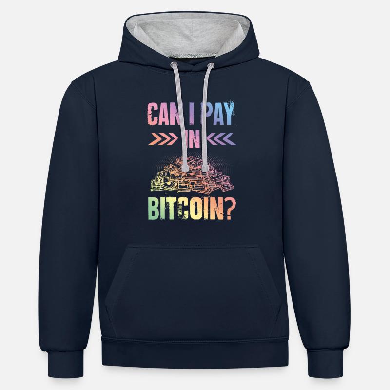 Payer avec Bitcoin - Sweat à capuche contrasté - bleu marine/gris chiné