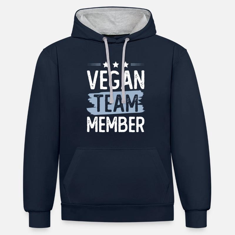 Équipe végétalienne - Sweat à capuche contrasté - bleu marine/gris chiné