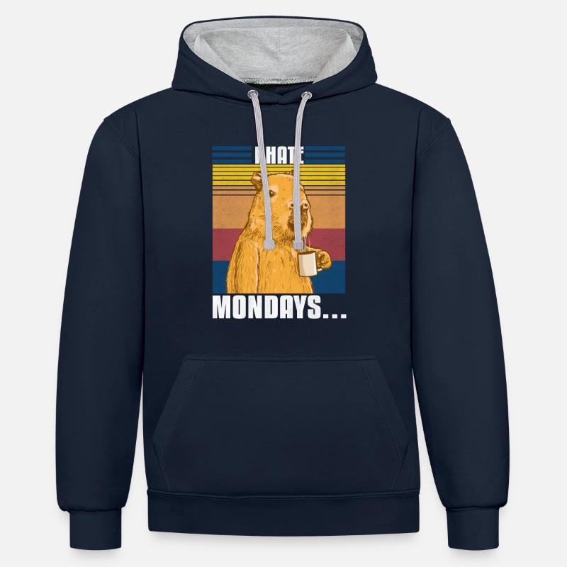 Capybara je déteste lundi - Sweat à capuche contrasté - bleu marine/gris chiné