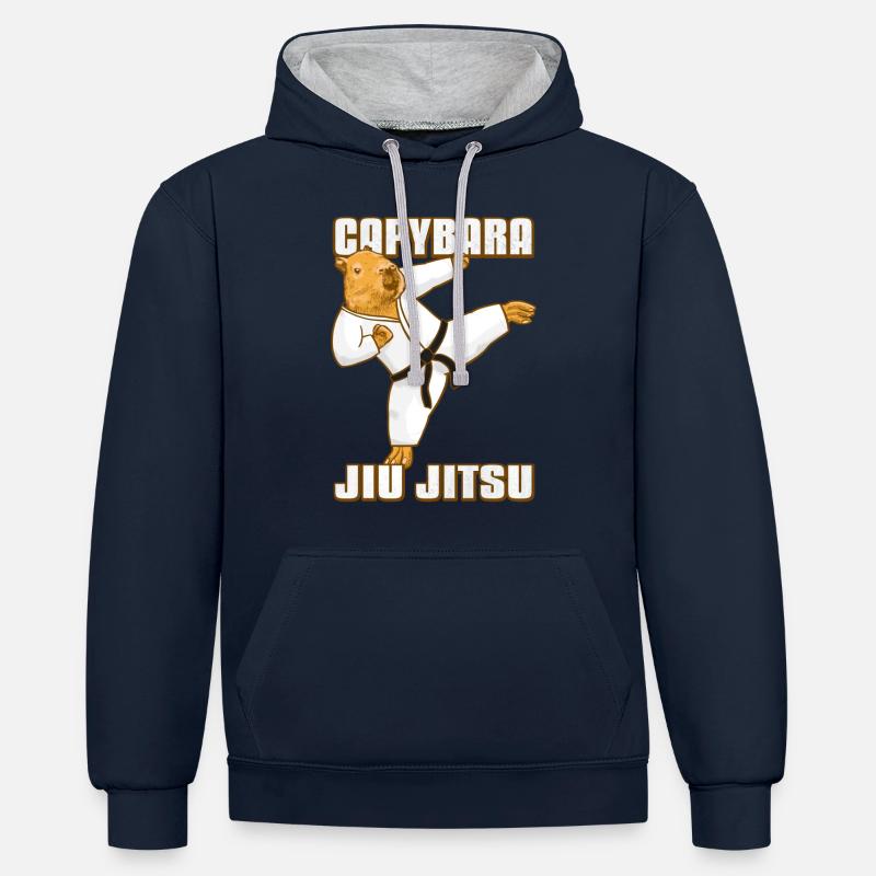 Capybara Meme Jiu Jitsu - Sweat à capuche contrasté - bleu marine/gris chiné
