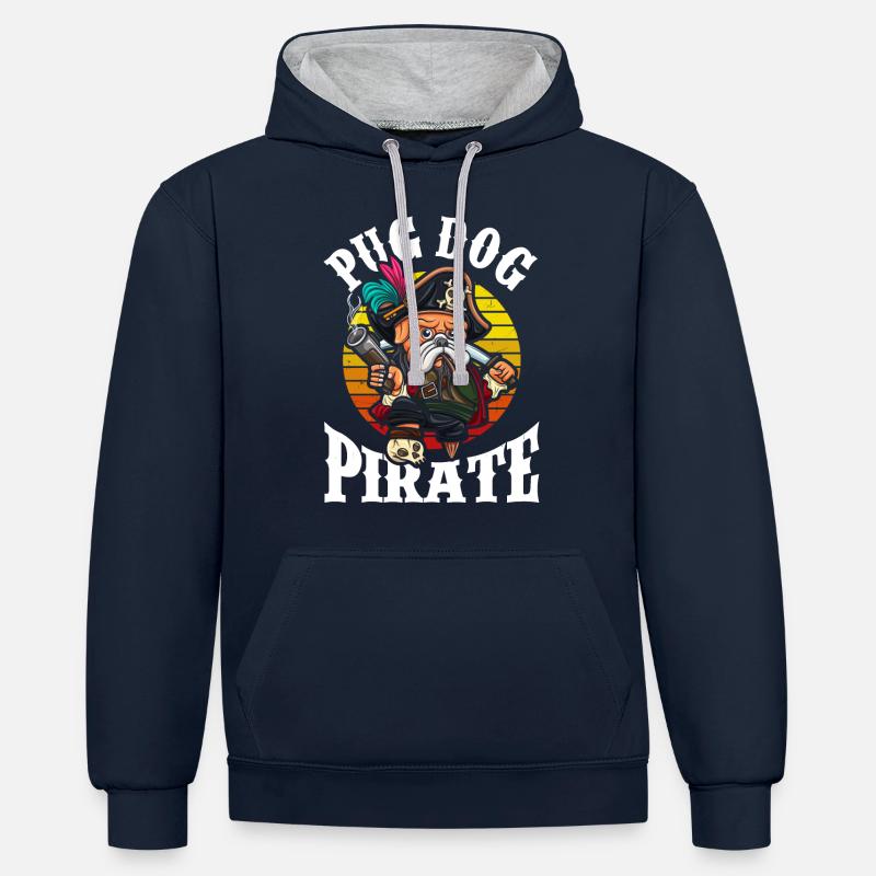 Carlin Chien Pirate - Sweat à capuche contrasté - bleu marine/gris chiné