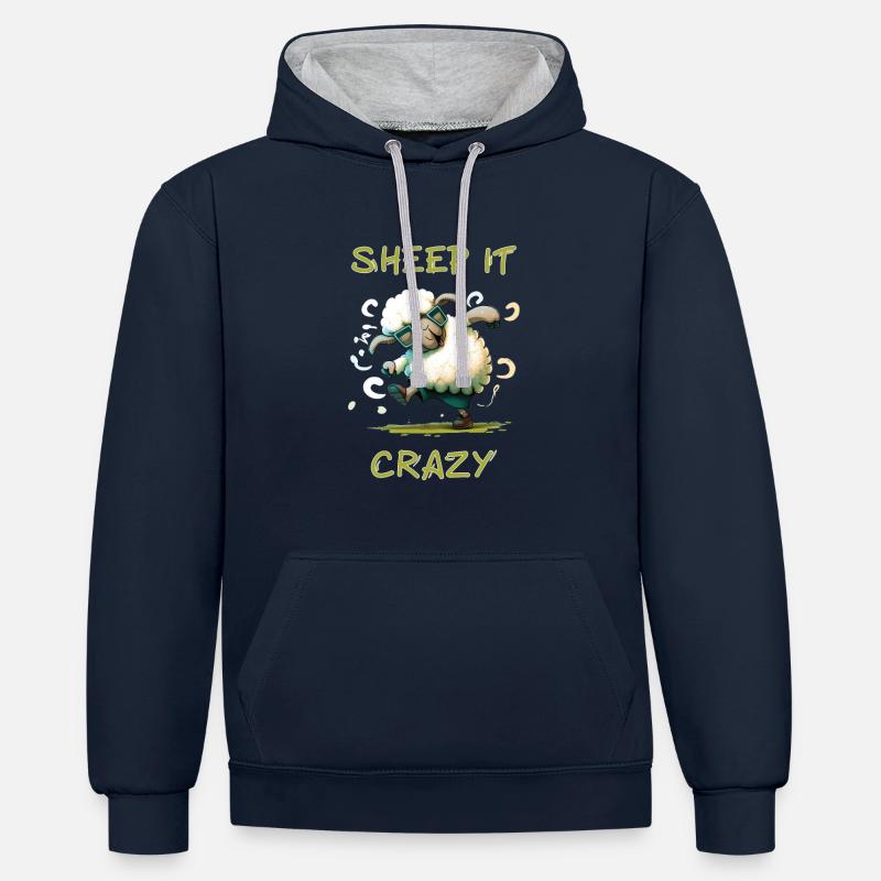 Sheep it Crazy - Sweat à capuche contrasté - bleu marine/gris chiné