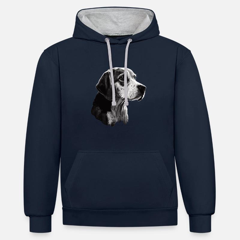 Portrait d’image de Beagle - Sweat à capuche contrasté - bleu marine/gris chiné