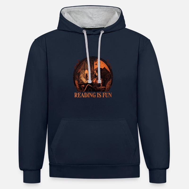 Reading is Fun Goth - Kontrast-Hoodie - Navy/Grau meliert