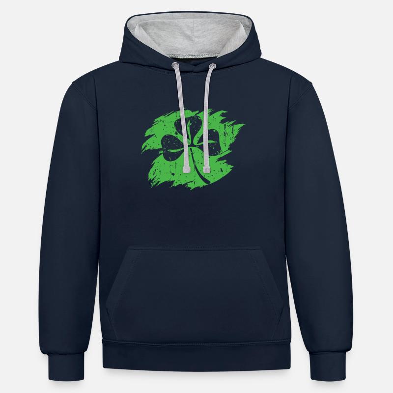 Silhouette trèfle chance Bonne Saint-Patrick - Sweat à capuche contrasté - bleu marine/gris chiné