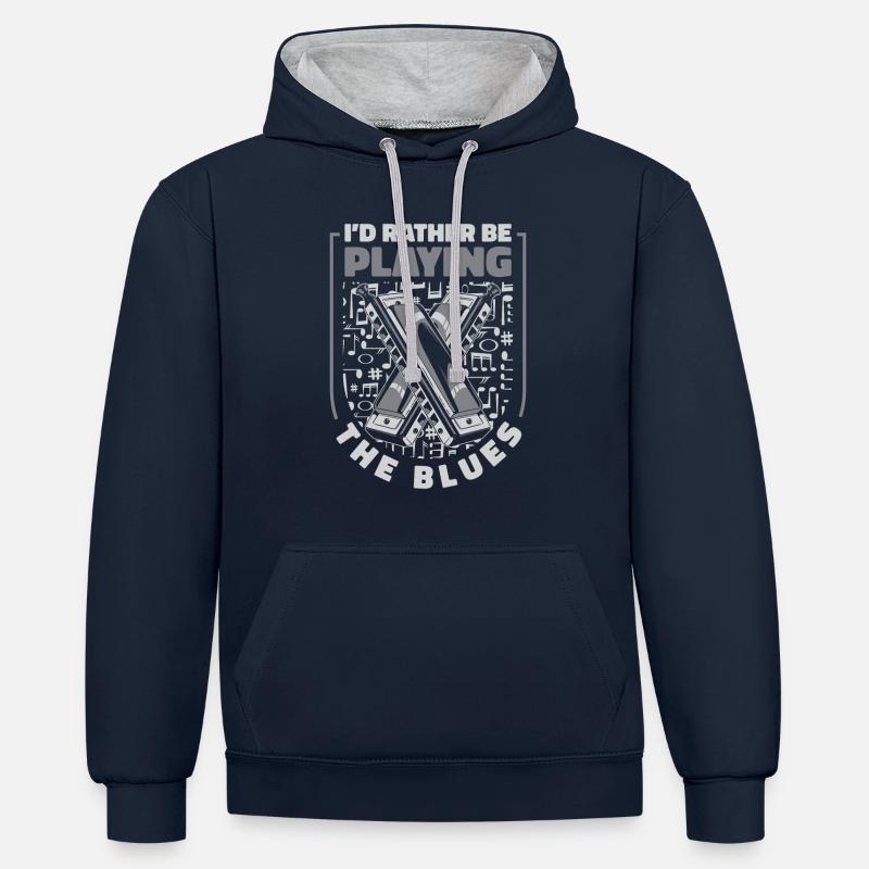Harmonica Harmonica Instrument Music - Contrast hoodie - navy/heather grey