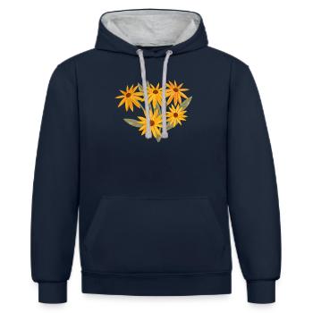 Rudbeckien Blumenstrauss - Kontrast-Hoodie - Navy/Grau meliert - Vorne - Nico (186cm)