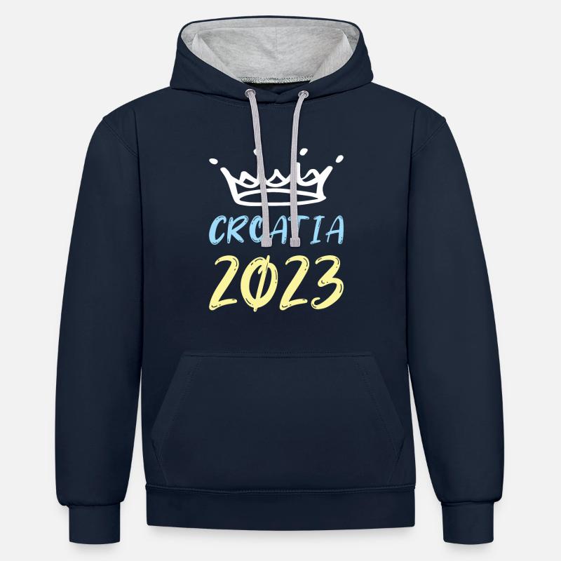 Croatie 2023 - Sweat à capuche contrasté - bleu marine/gris chiné