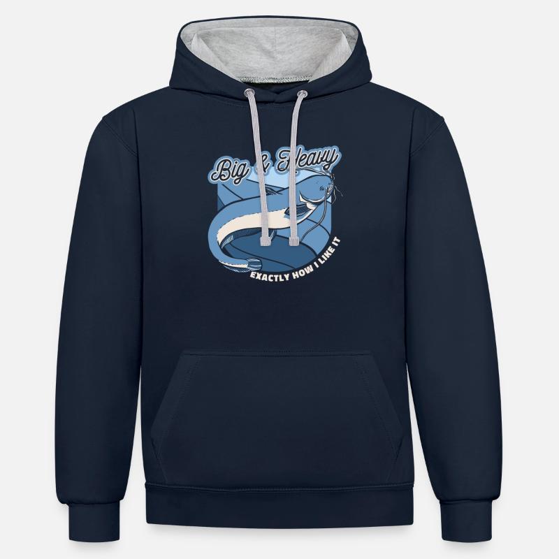 Poisson-chat Pêche au poisson-chat - Sweat à capuche contrasté - bleu marine/gris chiné