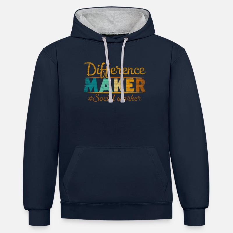 Difference Maker Proud Sozialarbeiter - Kontrast-Hoodie - Navy/Grau meliert