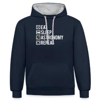 Eat sleep astronomy repeat humour - Sweat à capuche contrasté - bleu marine/gris chiné - Devant - Nico (186cm)