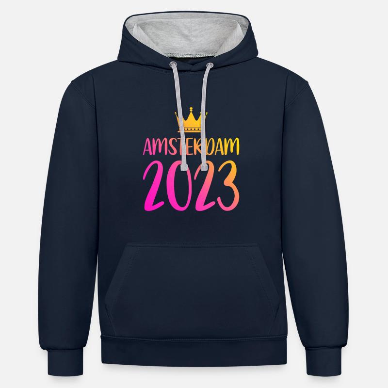 Amsterdam 2023 - Sweat à capuche contrasté - bleu marine/gris chiné