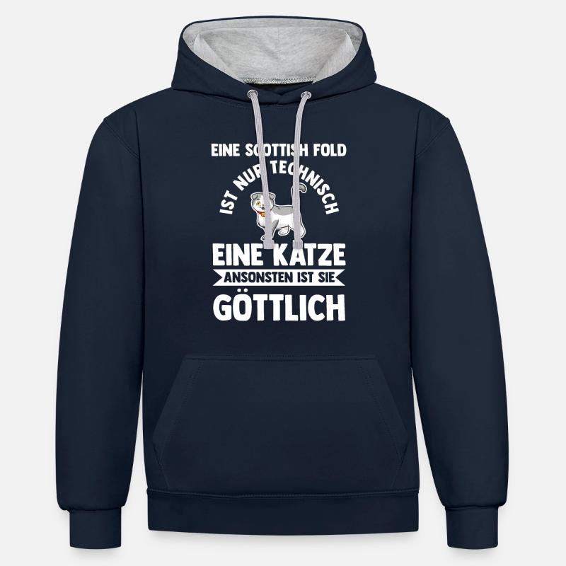 Scottish Fold Katze - Kontrast-Hoodie - Navy/Grau meliert