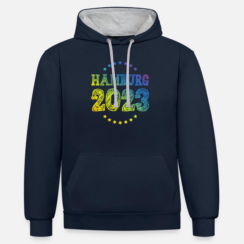 Hambourg 2023 - Sweat à capuche contrasté - bleu marine/gris chiné