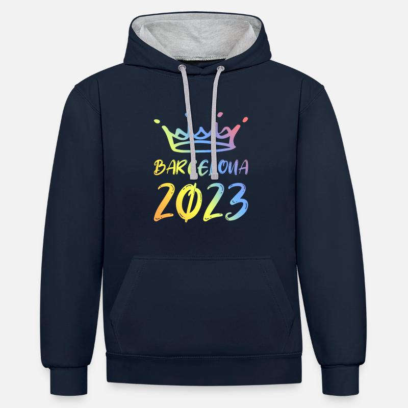 Barcelone 2023 - Sweat à capuche contrasté - bleu marine/gris chiné
