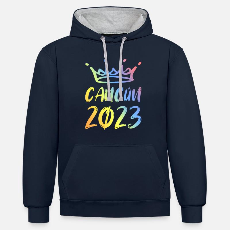 Cancun 2023 - Sweat à capuche contrasté - bleu marine/gris chiné