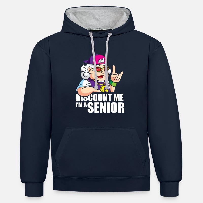 Pension de pensionné - Sweat à capuche contrasté - bleu marine/gris chiné