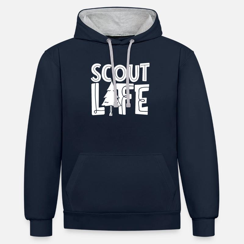 Vie scoute Vie scoute - Sweat à capuche contrasté - bleu marine/gris chiné