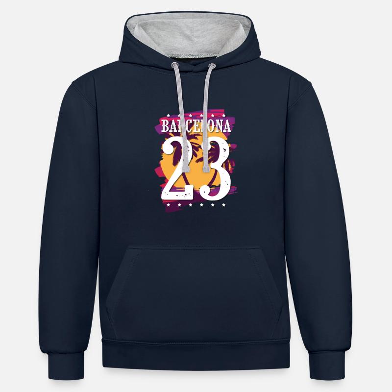 Maillot Barcelone 23 2023 - Sweat à capuche contrasté - bleu marine/gris chiné