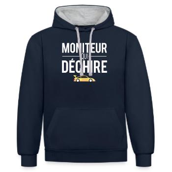 Moniteur qui déchire auto école permis humour - Sweat à capuche contrasté - bleu marine/gris chiné - Devant - Nico (186cm)