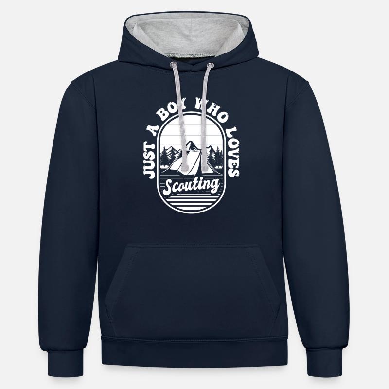 Éclaireur - Sweat à capuche contrasté - bleu marine/gris chiné