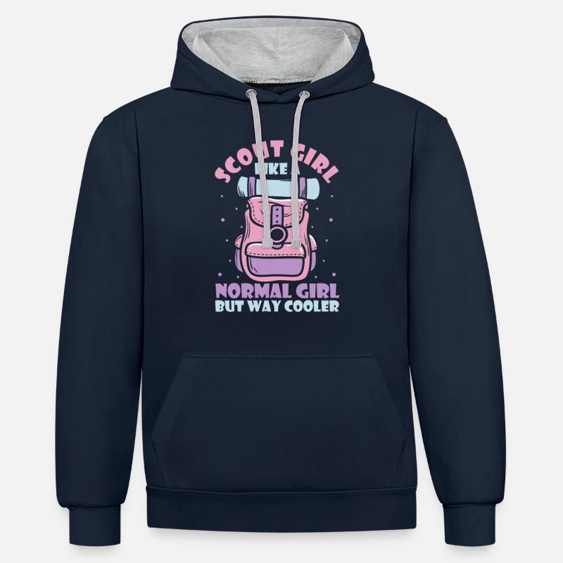 Pfadfinder Mädchen - Kontrast-Hoodie - Navy/Grau meliert