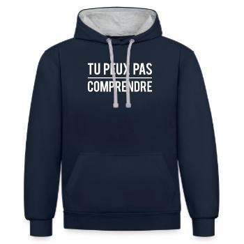 Tu peux pas comprendre expression humour - Sweat à capuche contrasté - bleu marine/gris chiné - Devant - Nico (186cm)