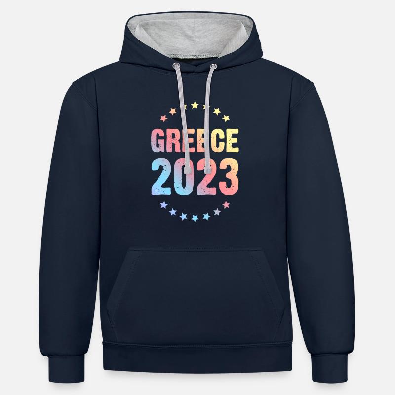 Grèce 2023 - Sweat à capuche contrasté - bleu marine/gris chiné