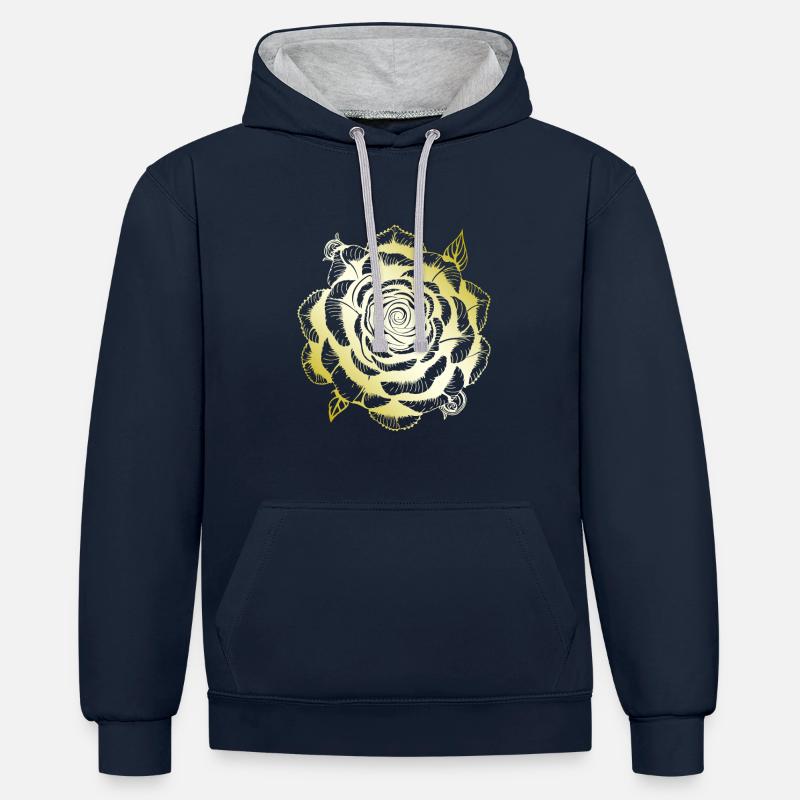 Rose Mandala or - Sweat à capuche contrasté - bleu marine/gris chiné